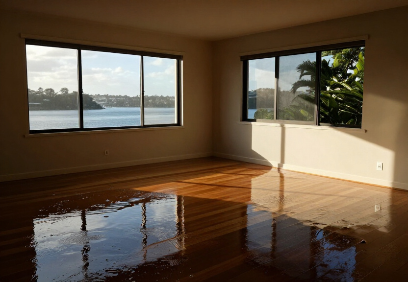 Flooded living room in Pymble before restoration